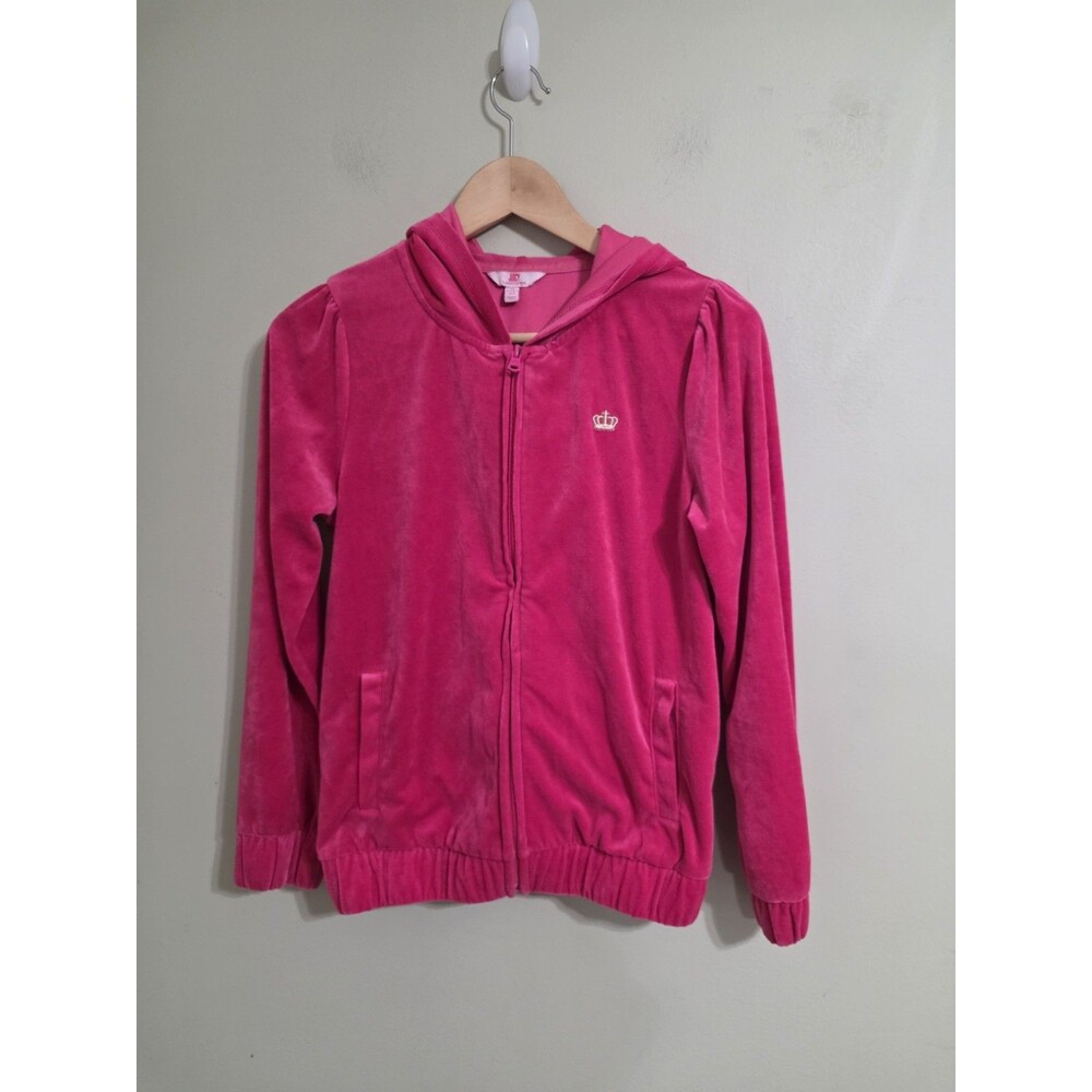 Juicy Couture Hoodie Girls Xl (16)Pink Full Zip Velour Casual Distressed Y2k